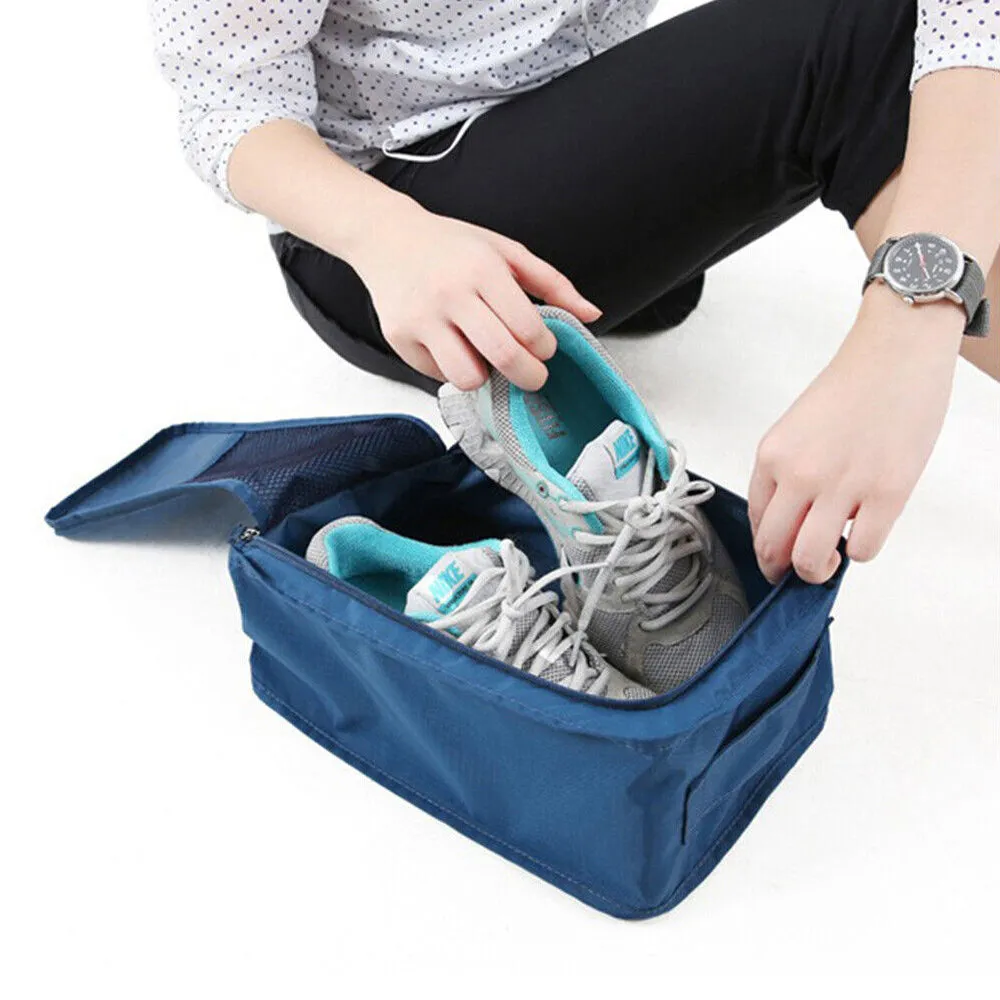 2Pcs Travel Shoe Bag Water-Resistant Shoe Pouch Portable Clothing Storage Bag Dark Blue