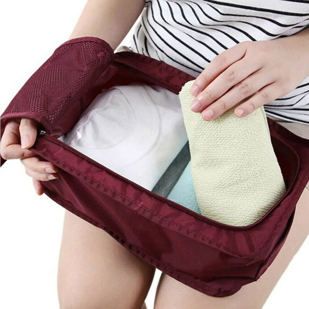 2Pcs Travel Shoe Bag Water-Resistant Shoe Pouch Portable Clothing Storage Bag Wine Red