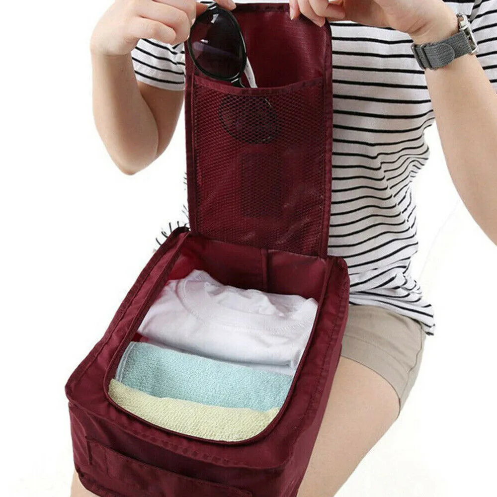 2Pcs Travel Shoe Bag Water-Resistant Shoe Pouch Portable Clothing Storage Bag Wine Red