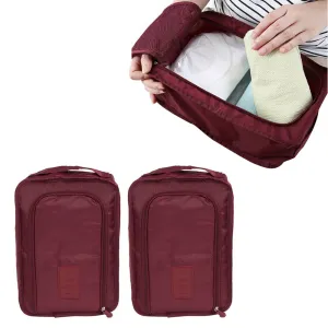 2Pcs Travel Shoe Bag Water-Resistant Shoe Pouch Portable Clothing Storage Bag Wine Red