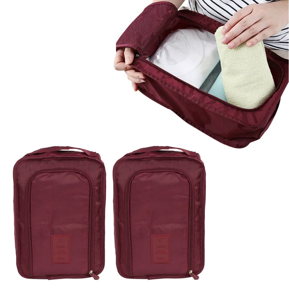 2Pcs Travel Shoe Bag Water-Resistant Shoe Pouch Portable Clothing Storage Bag Wine Red