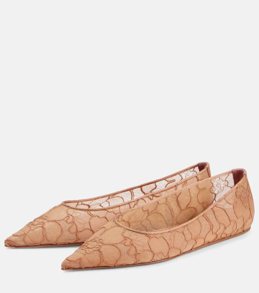 Amina Muaddi Barbara lace ballet flats