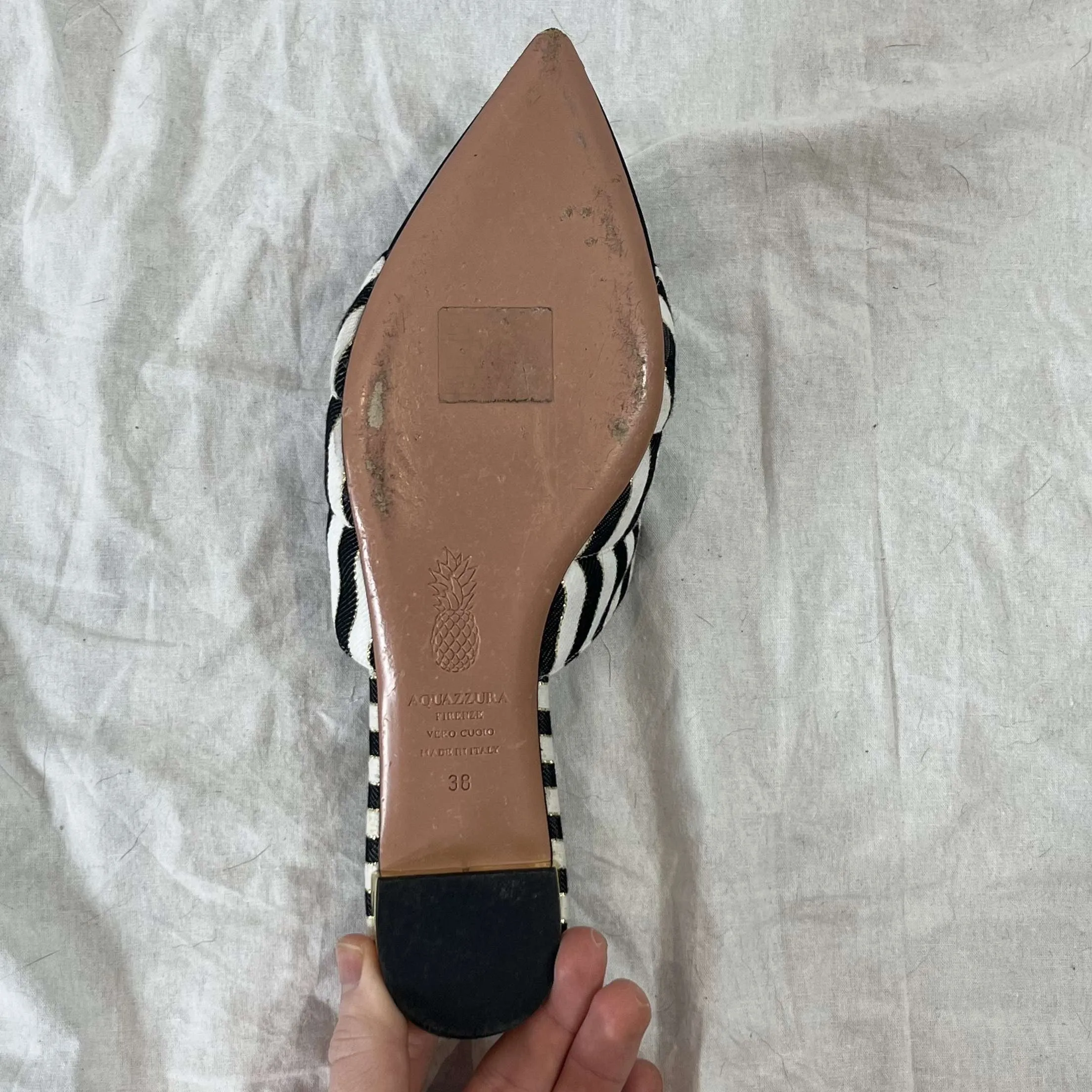 Aquazzura Black & White Stripe Cotton Mules 38