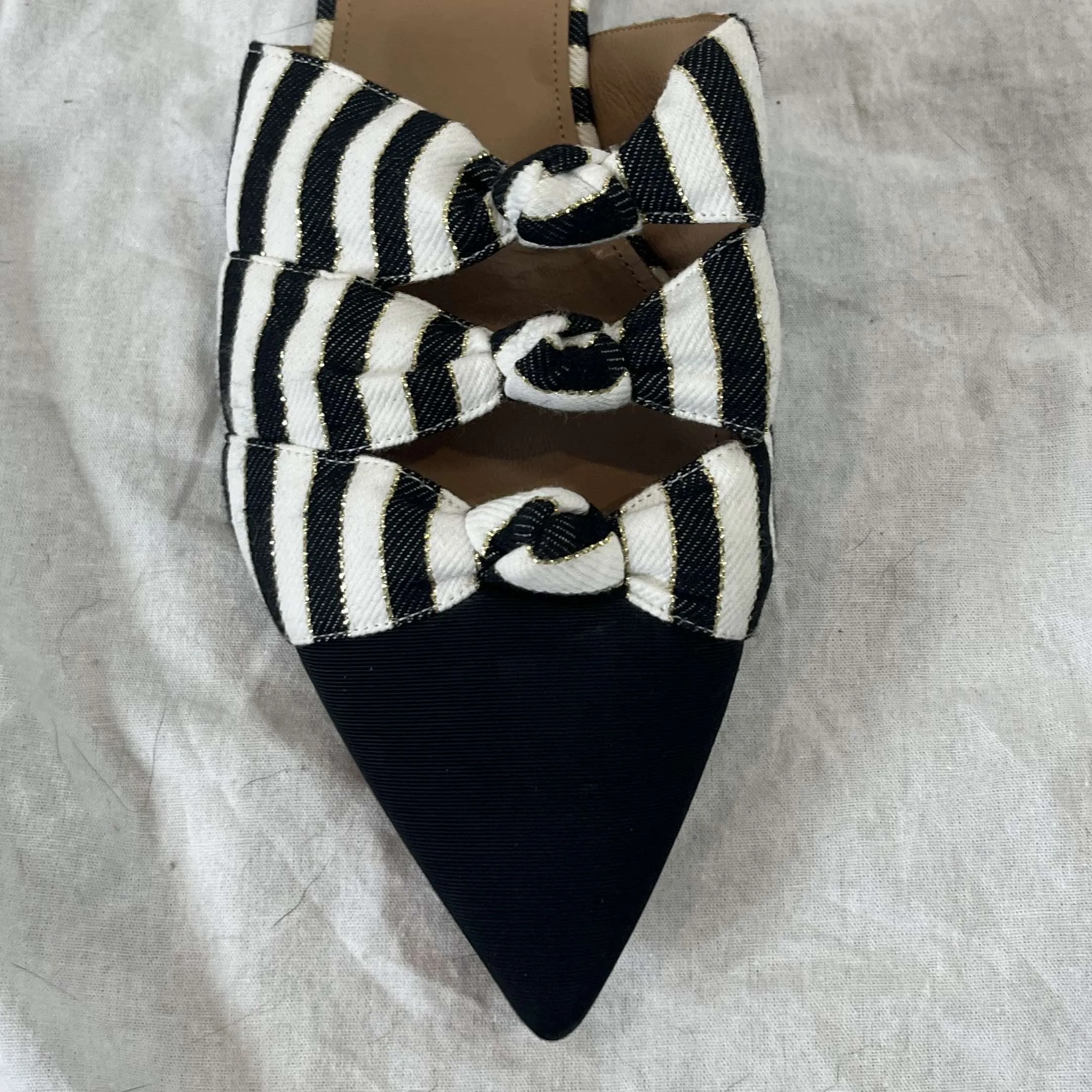 Aquazzura Black & White Stripe Cotton Mules 38