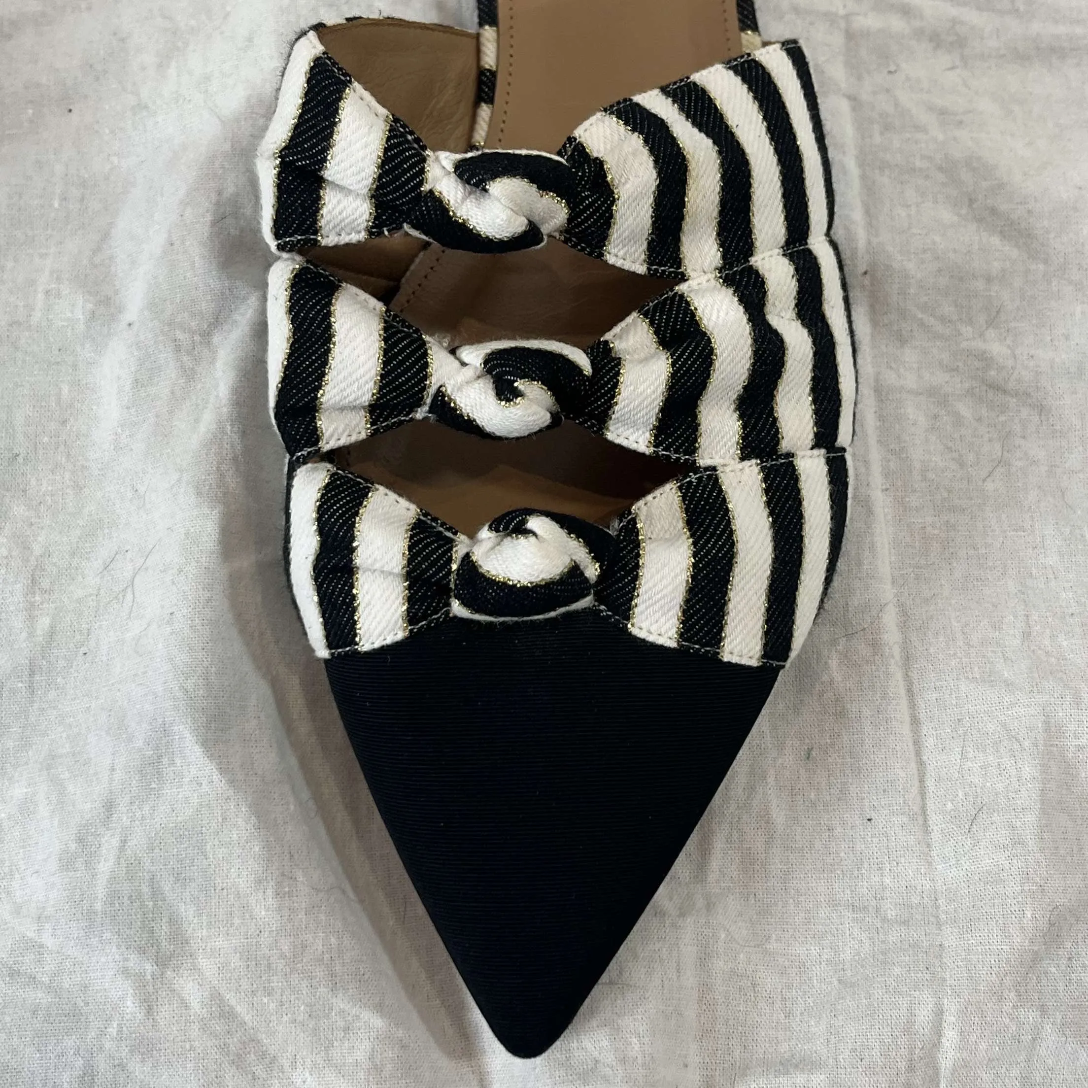 Aquazzura Black & White Stripe Cotton Mules 38