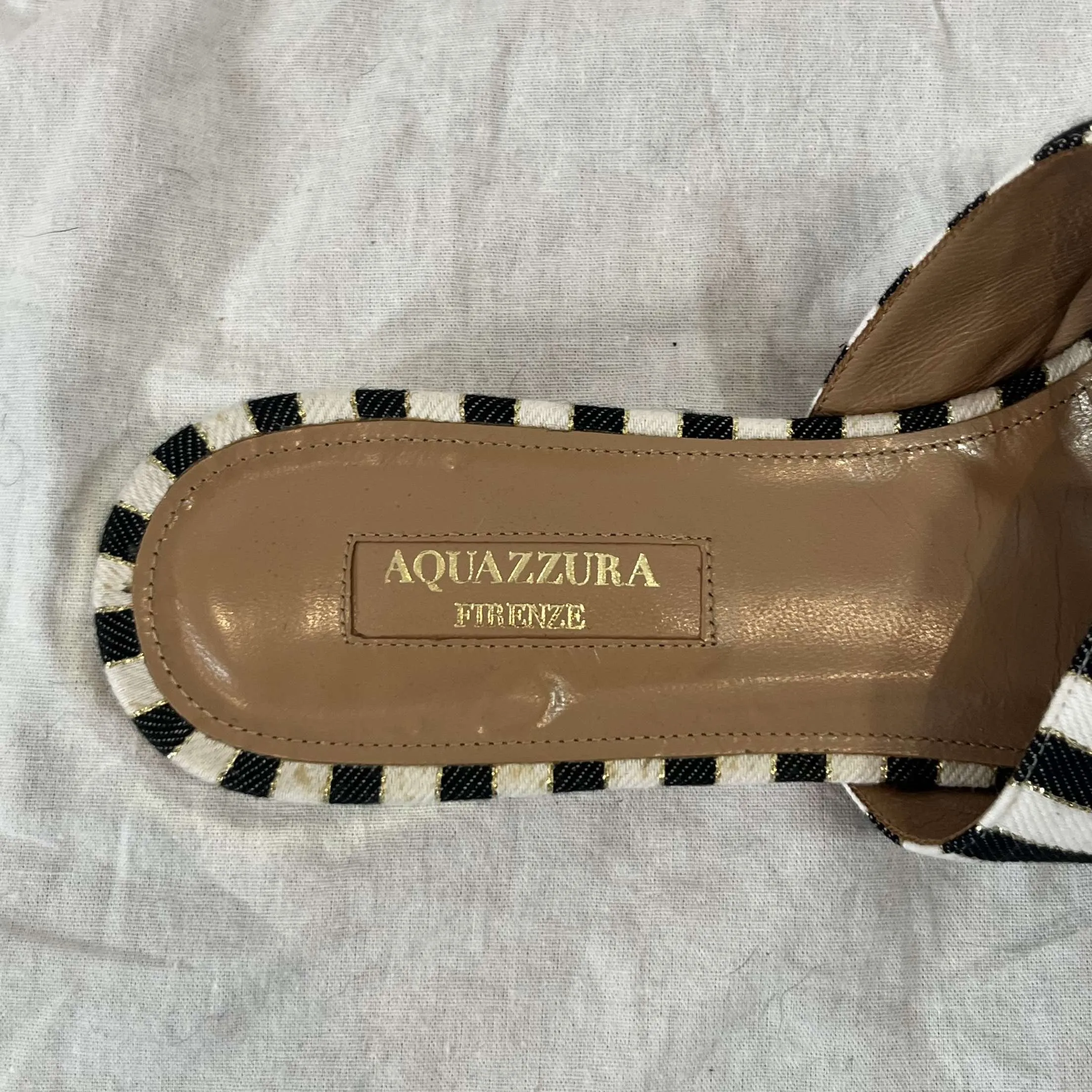 Aquazzura Black & White Stripe Cotton Mules 38