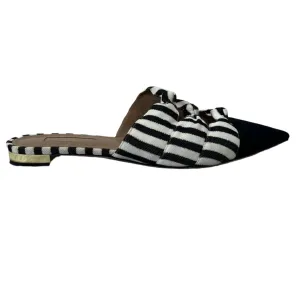 Aquazzura Black & White Stripe Cotton Mules 38