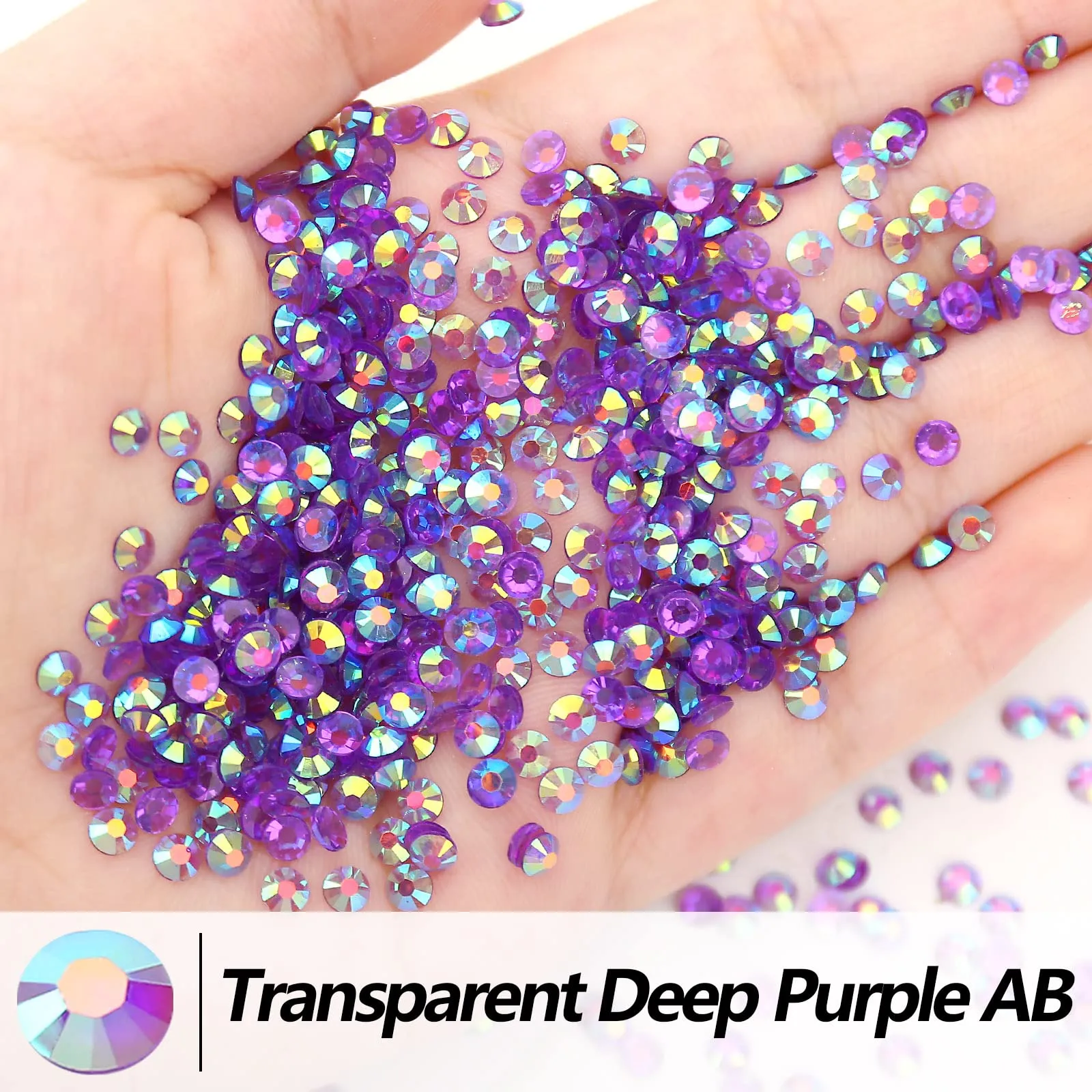 AUREHEN 10000PCs 2-6MM Transparent Deep Purple AB Resin Flat Back Rhinestones, Round Non Hotfix Resin Rhinestones Nail Gems Stones with Tweezer & Picker Pen for Tumblers Nail Art & DIY Decoration