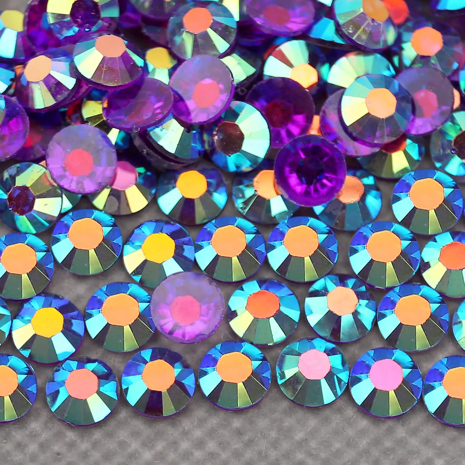 AUREHEN 10000PCs 2-6MM Transparent Deep Purple AB Resin Flat Back Rhinestones, Round Non Hotfix Resin Rhinestones Nail Gems Stones with Tweezer & Picker Pen for Tumblers Nail Art & DIY Decoration