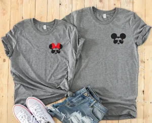 Aviator Mickey and Minnie Mouse Custom Matching Disney Shirts - Disney Couples - Left Chest Pocket Size