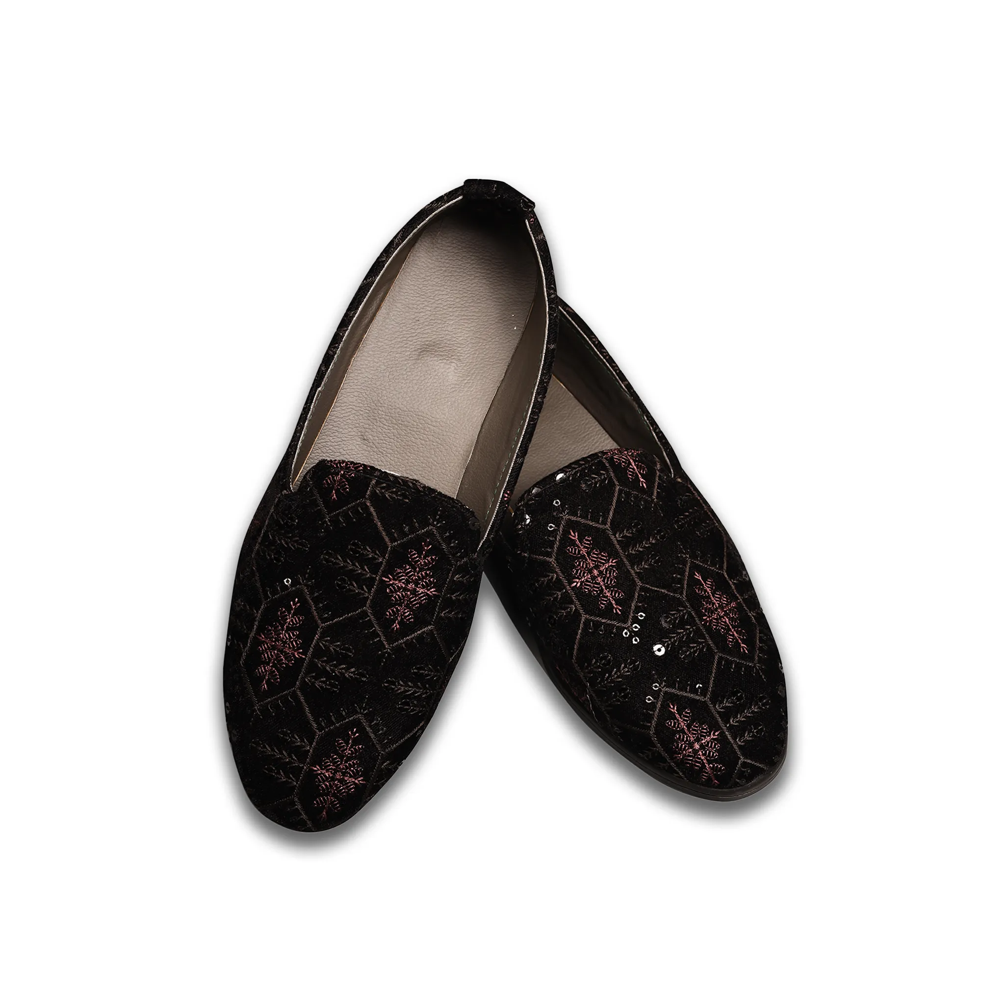 Black Embroidery Loafer Shoes For Men