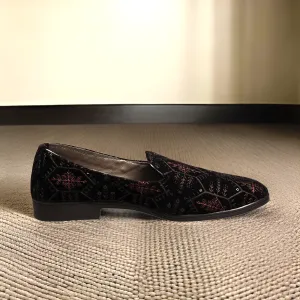 Black Embroidery Loafer Shoes For Men