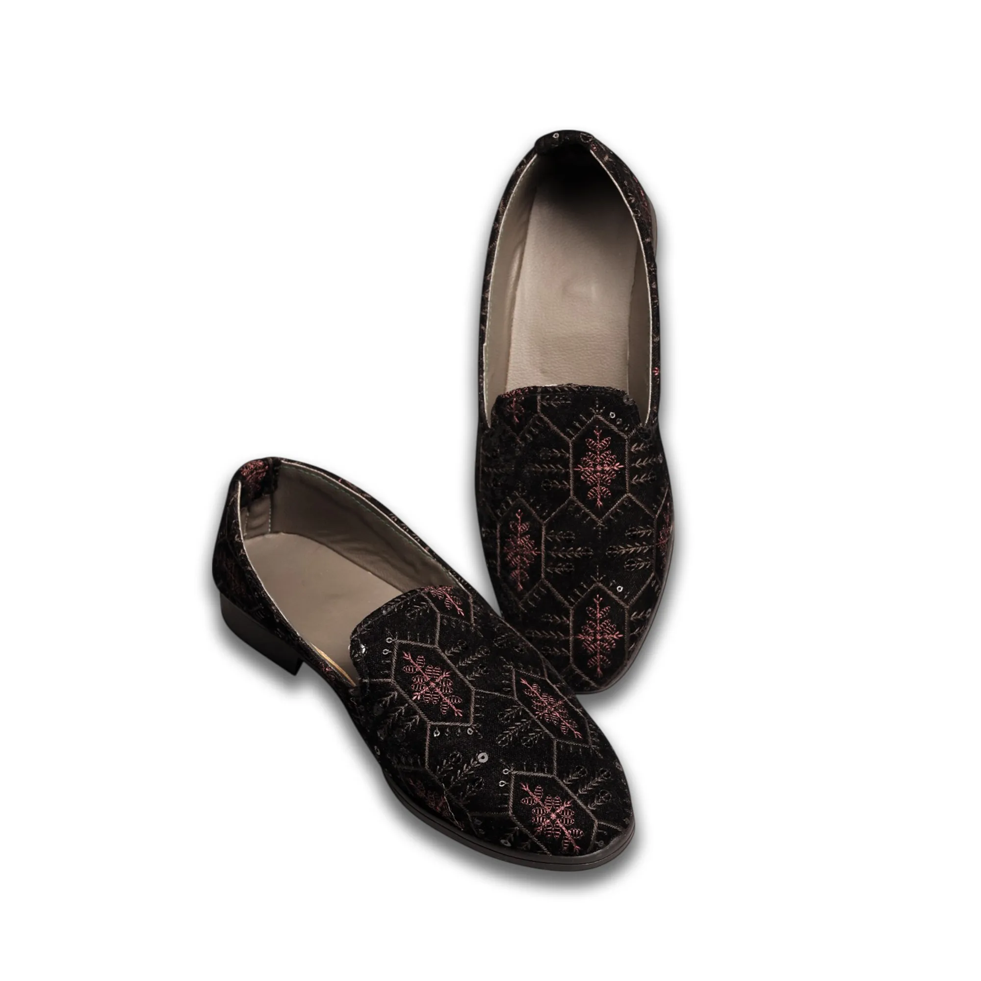 Black Embroidery Loafer Shoes For Men
