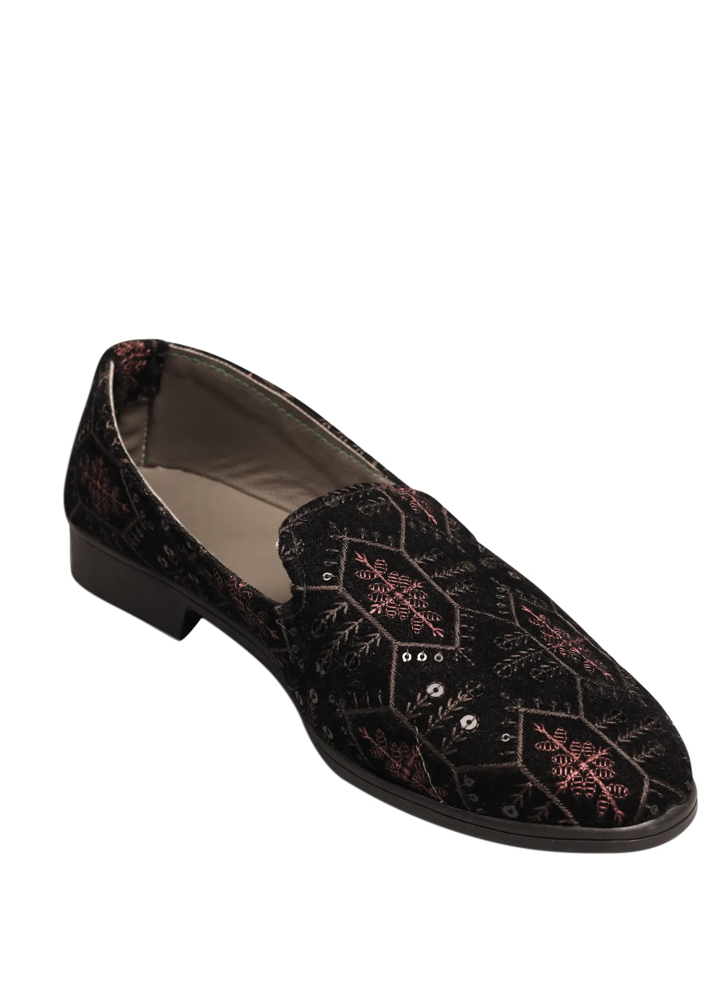 Black Embroidery Loafer Shoes For Men