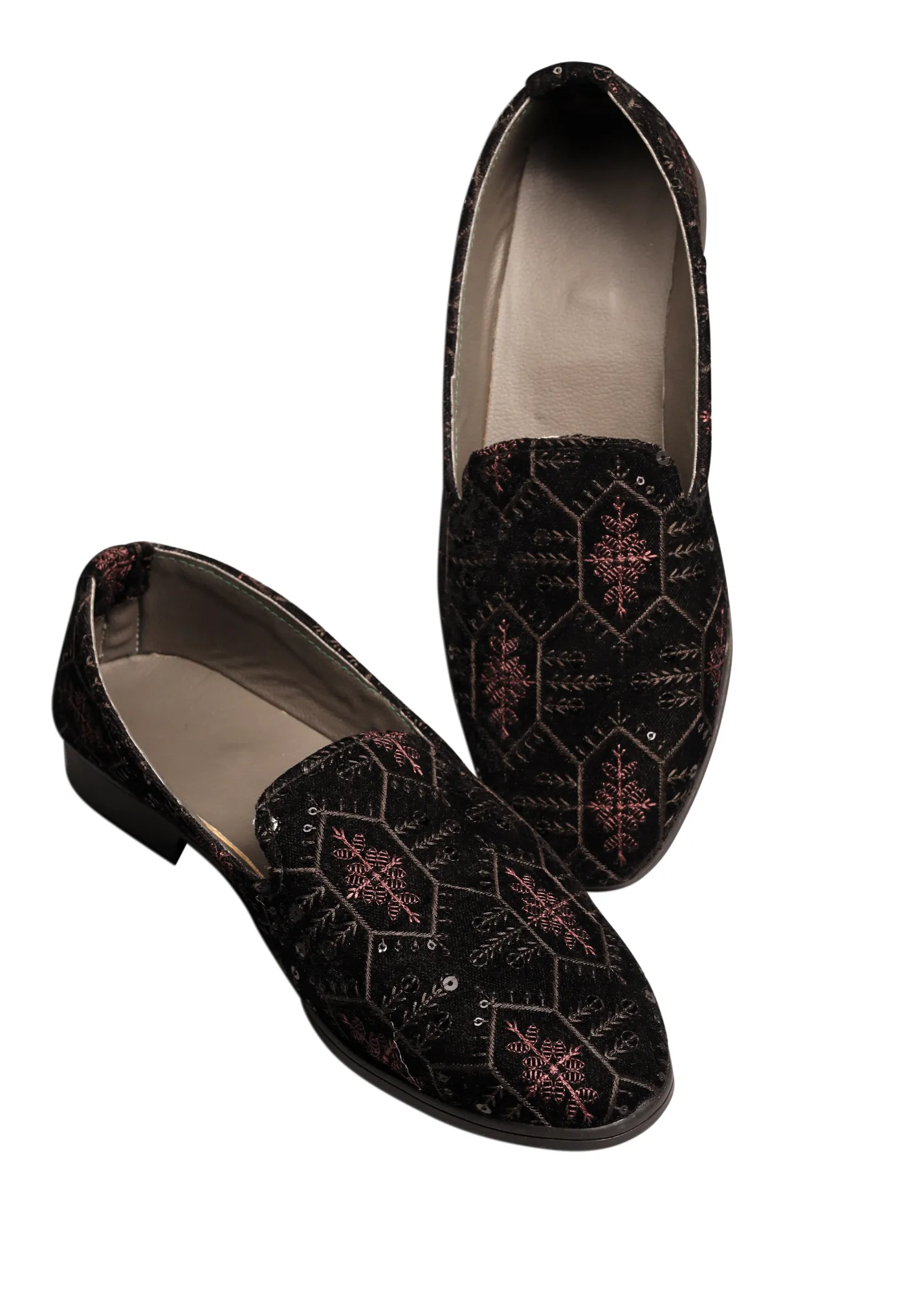 Black Embroidery Loafer Shoes For Men
