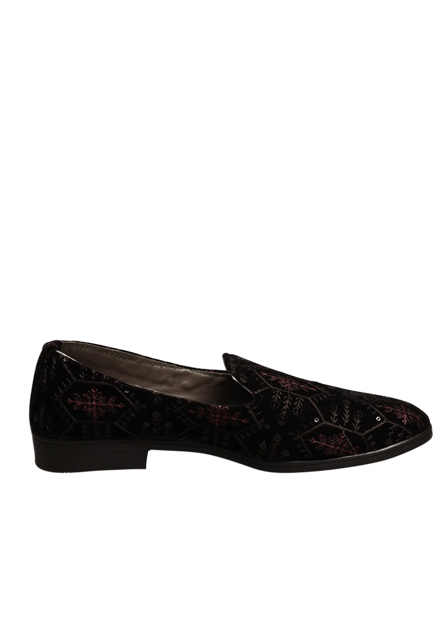 Black Embroidery Loafer Shoes For Men