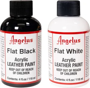 Brand Acrylic Leather Paint Waterproof 4Oz - Flat Black & Flat White Duo