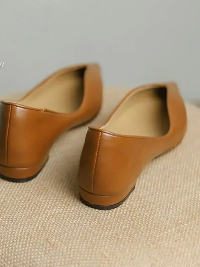 Brown caramel slip on pointed flats shoes