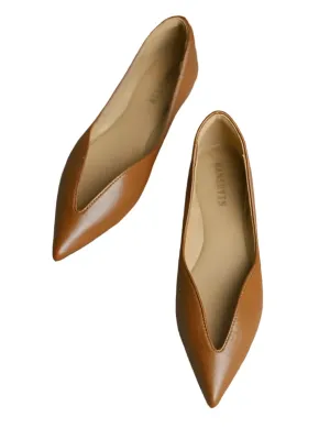 Brown caramel slip on pointed flats shoes