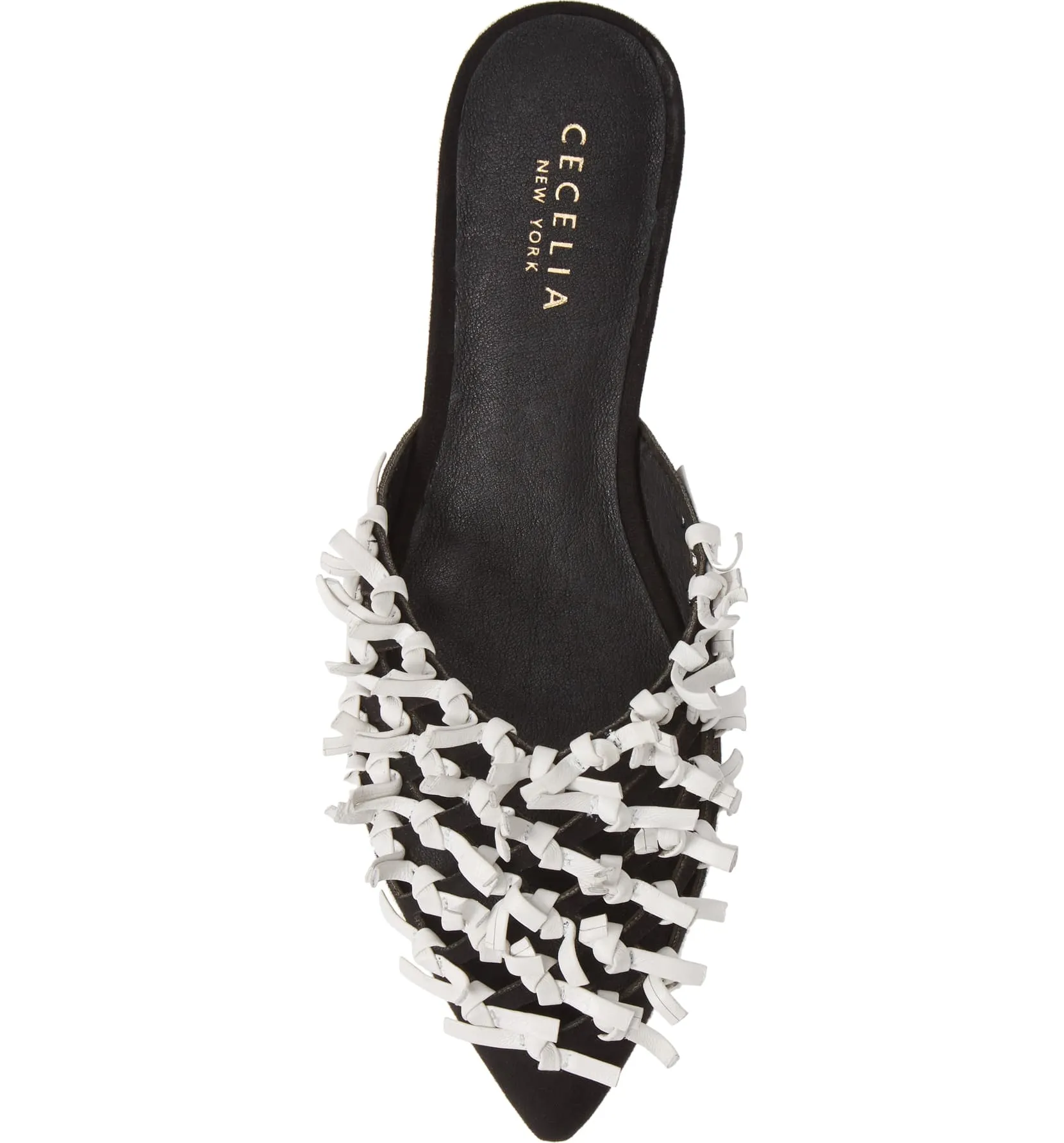 Cecelia New York Nox Knot Mule Black White Pointed Toe Flats Slide Sandals