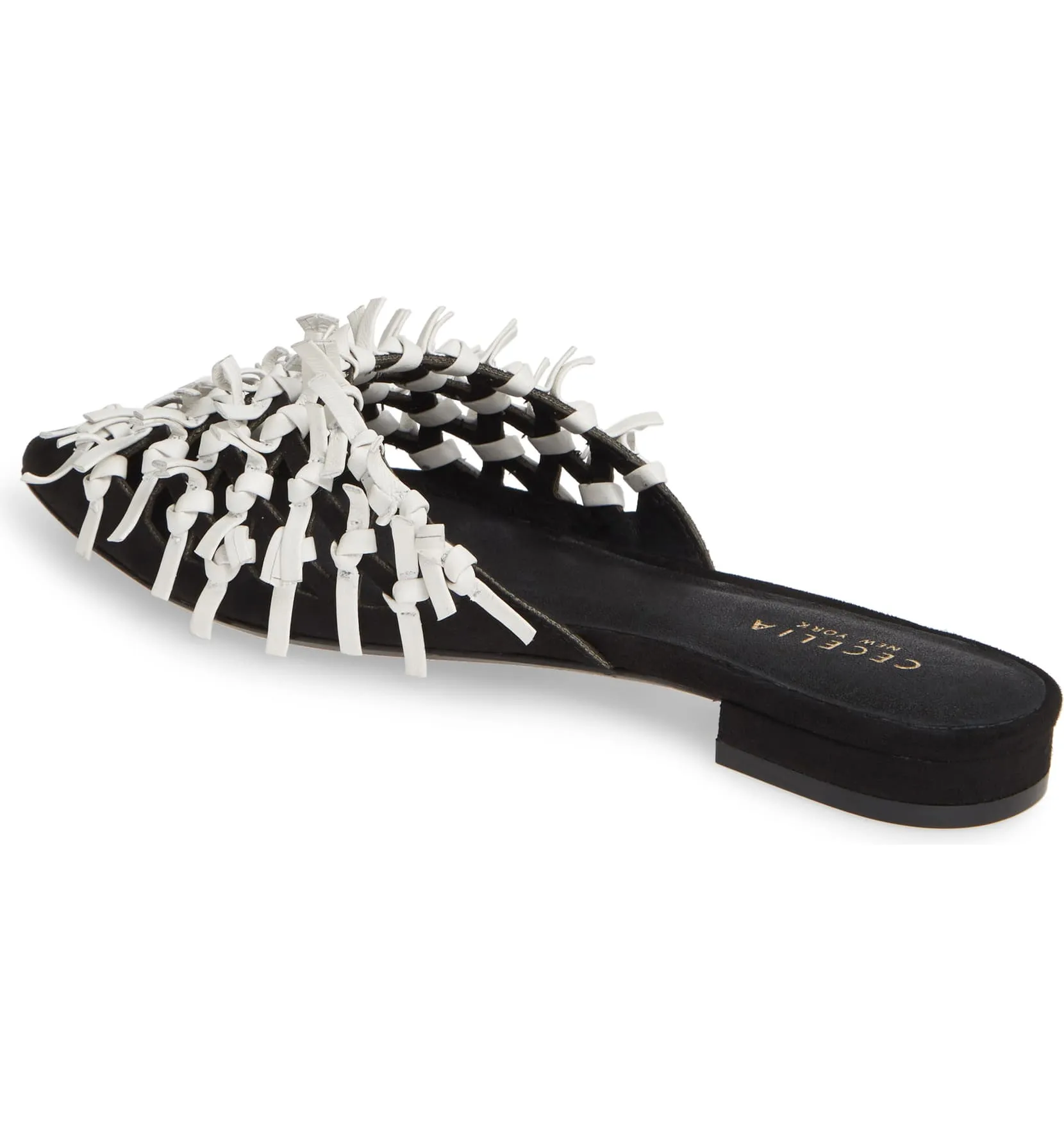 Cecelia New York Nox Knot Mule Black White Pointed Toe Flats Slide Sandals