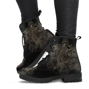 Combat Boots - Koi | Women's Black Hipster Boots, Vegan Leather Lace Up Boots, Handmade Lace Up Boots, Women's Boots, Custom Shoes