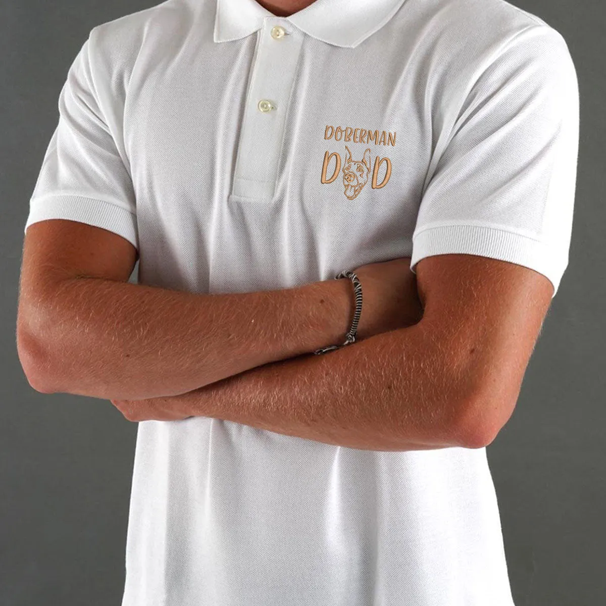 Custom Doberman Dog Dad Embroidered Polo Shirt, Personalized Polo Shirt with Dog Name, Unique Gifts For Doberman Lovers