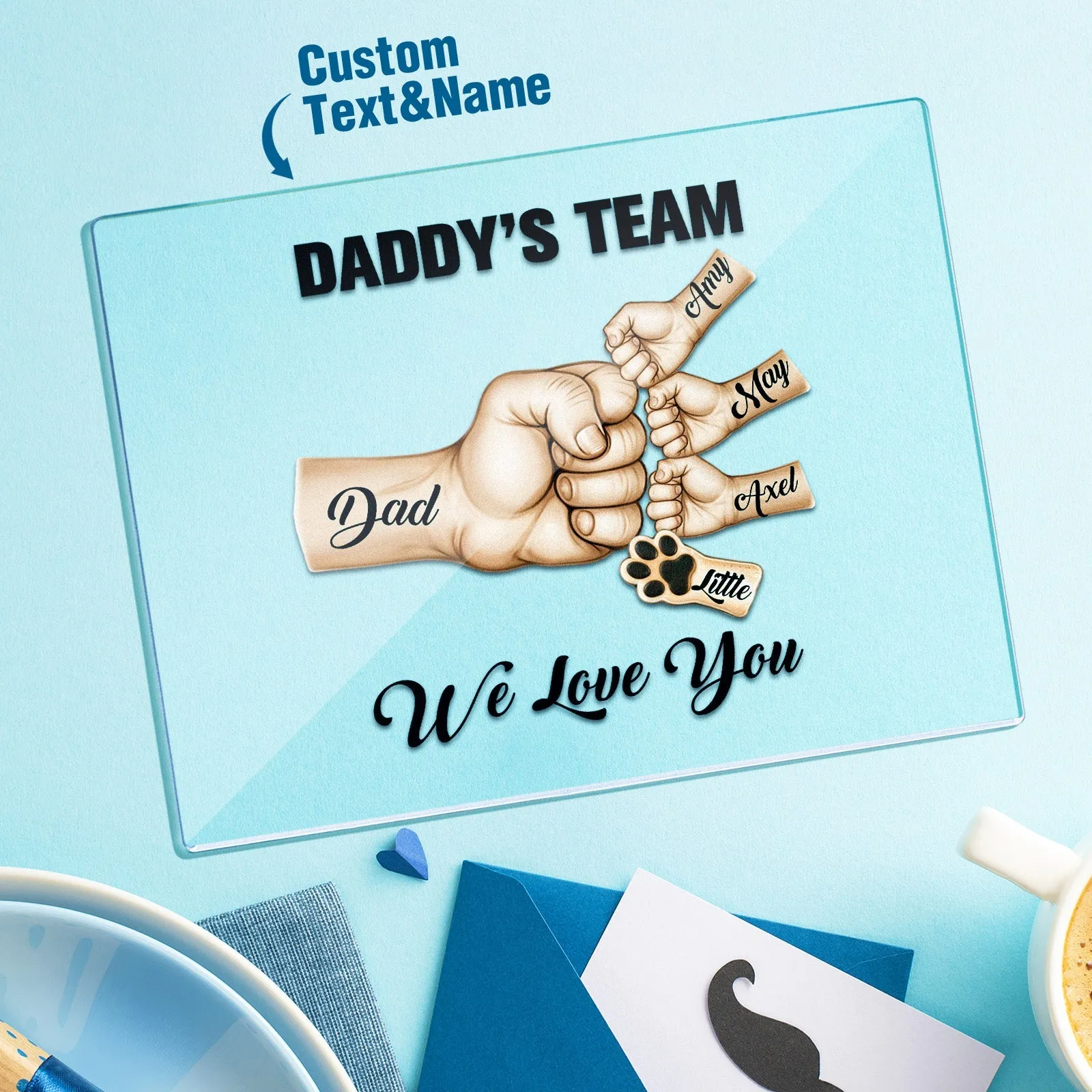 Daddy's Team Fist Bump Personalized Acrylic Plaque, Custom Plaque With Names, Fathers day Gift For Dad Grandpa From Kids Son & Daughter