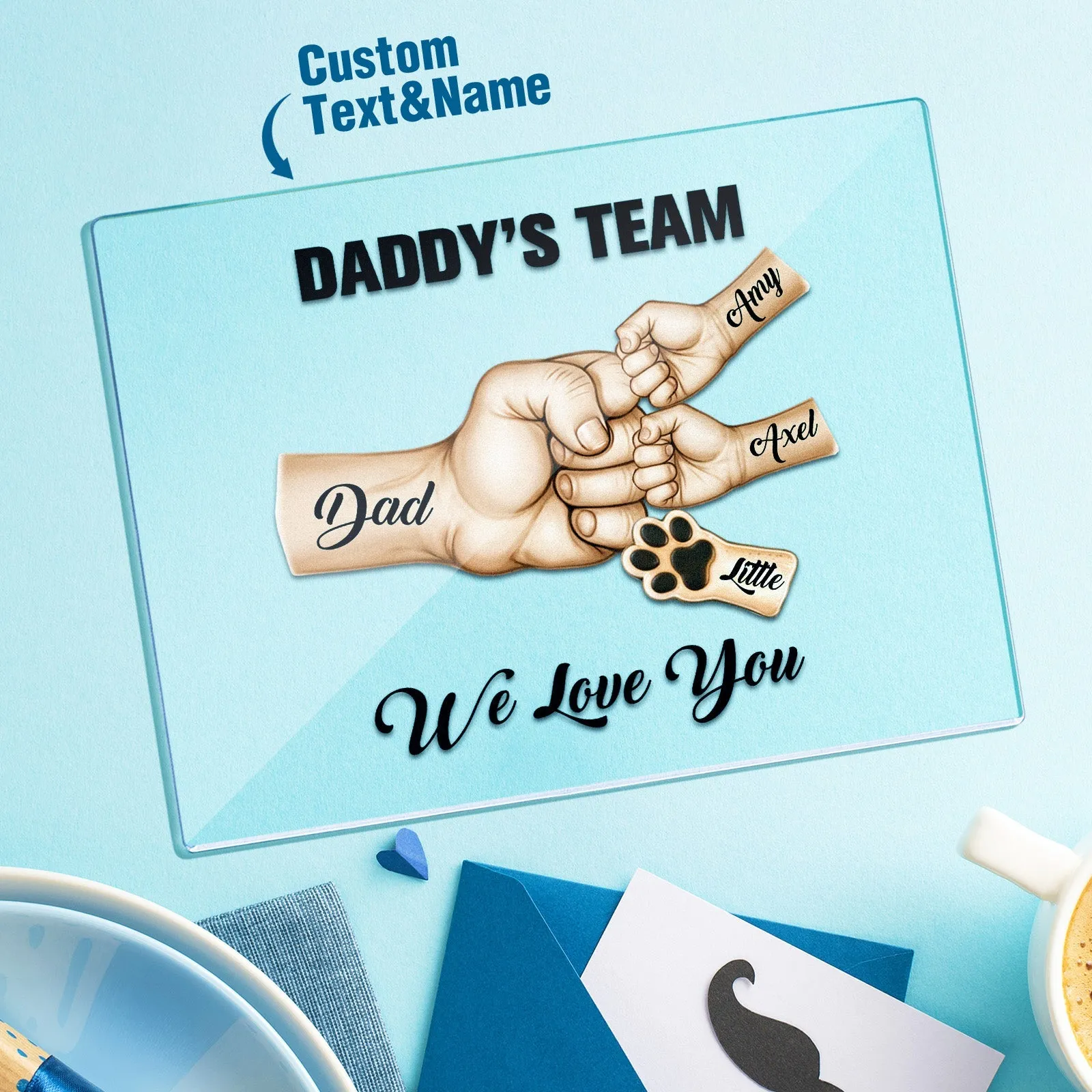 Daddy's Team Fist Bump Personalized Acrylic Plaque, Custom Plaque With Names, Fathers day Gift For Dad Grandpa From Kids Son & Daughter