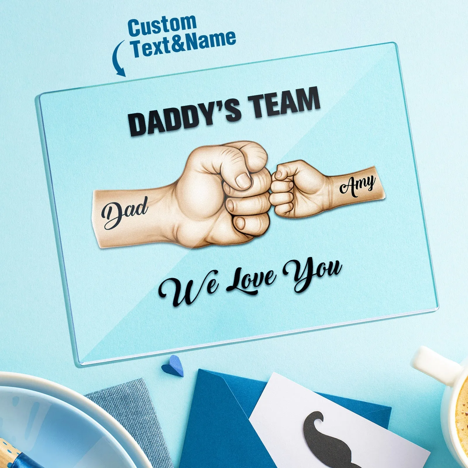 Daddy's Team Fist Bump Personalized Acrylic Plaque, Custom Plaque With Names, Fathers day Gift For Dad Grandpa From Kids Son & Daughter