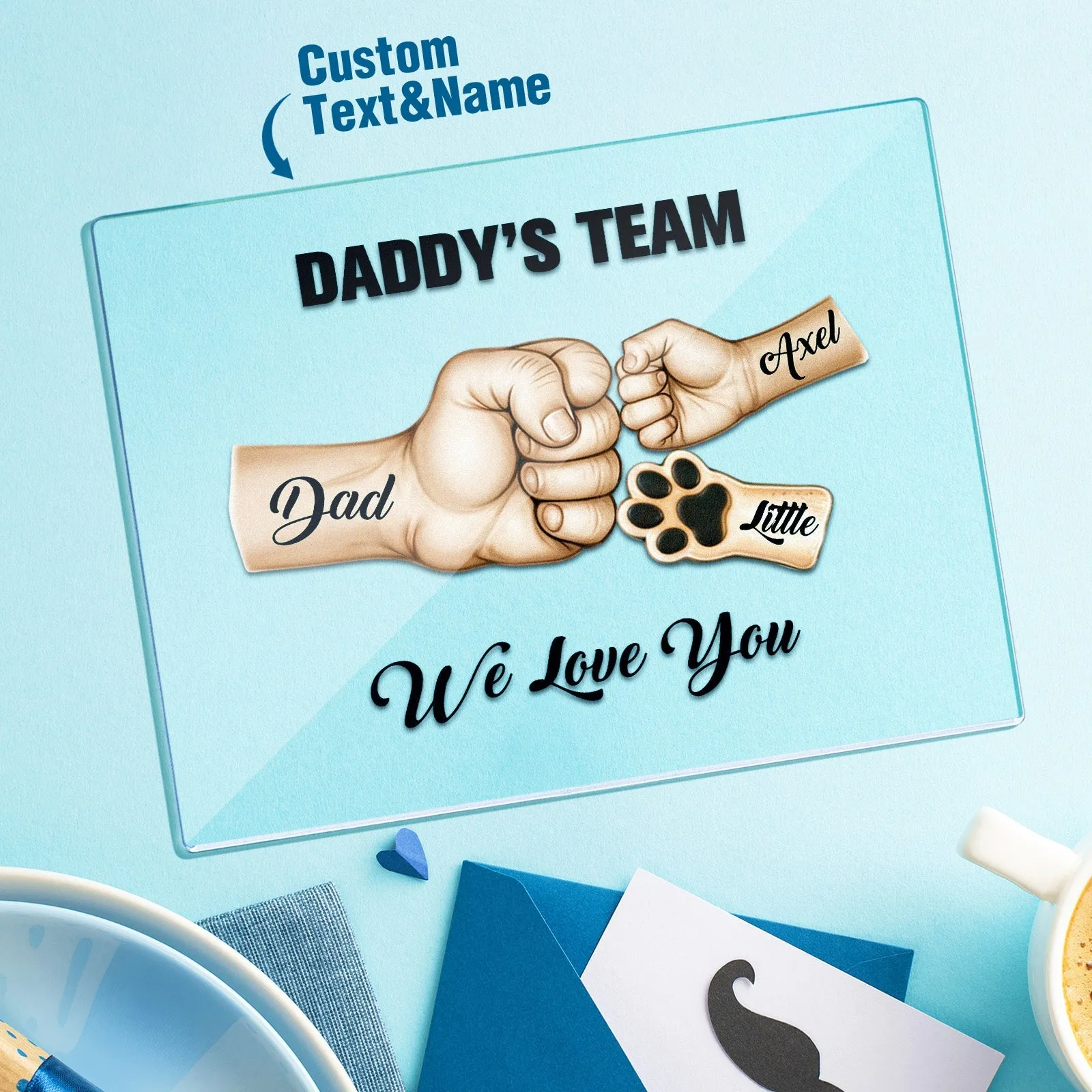 Daddy's Team Fist Bump Personalized Acrylic Plaque, Custom Plaque With Names, Fathers day Gift For Dad Grandpa From Kids Son & Daughter