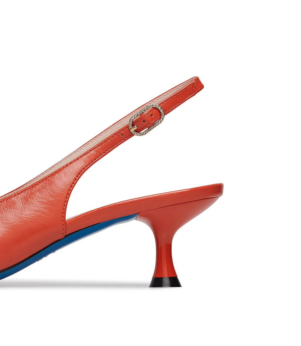Decorative straps cayenne red leather slingback pumps 
