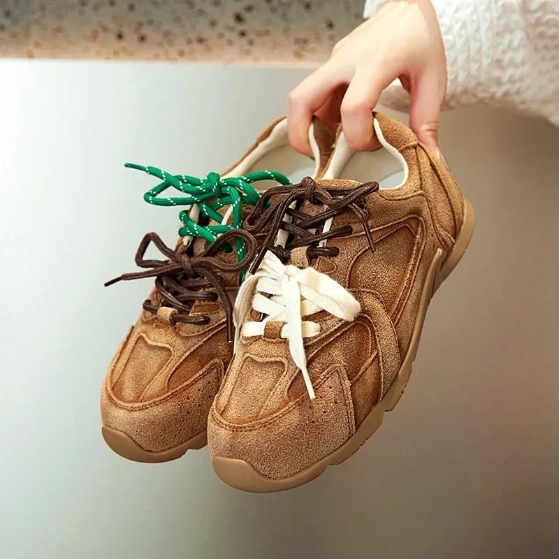 Ellka Suede Retro Multi-Color Lace Trainer Sneakers