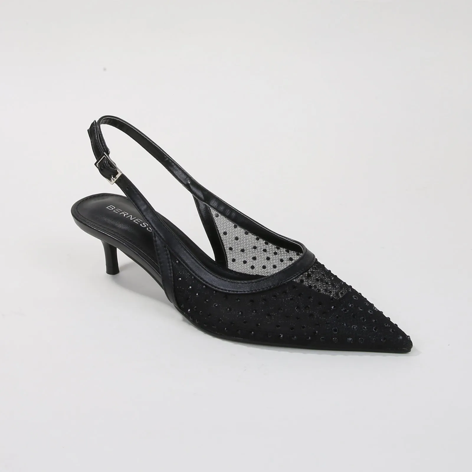 Frida Mesh Rhinestone Slingback Kitten Heels
