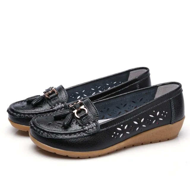 Genuine Leather Tasseled Woman's Flats