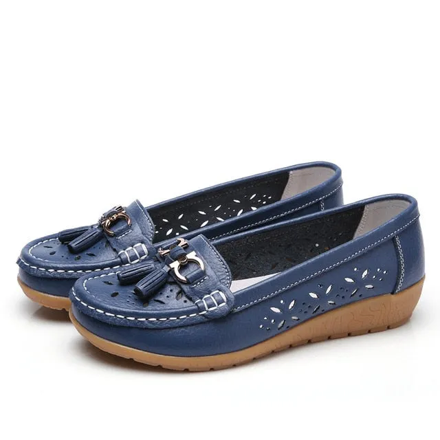 Genuine Leather Tasseled Woman's Flats