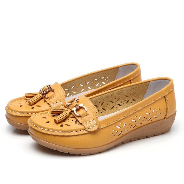 Genuine Leather Tasseled Woman's Flats