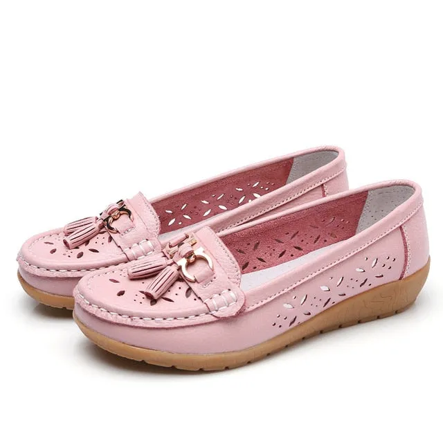 Genuine Leather Tasseled Woman's Flats