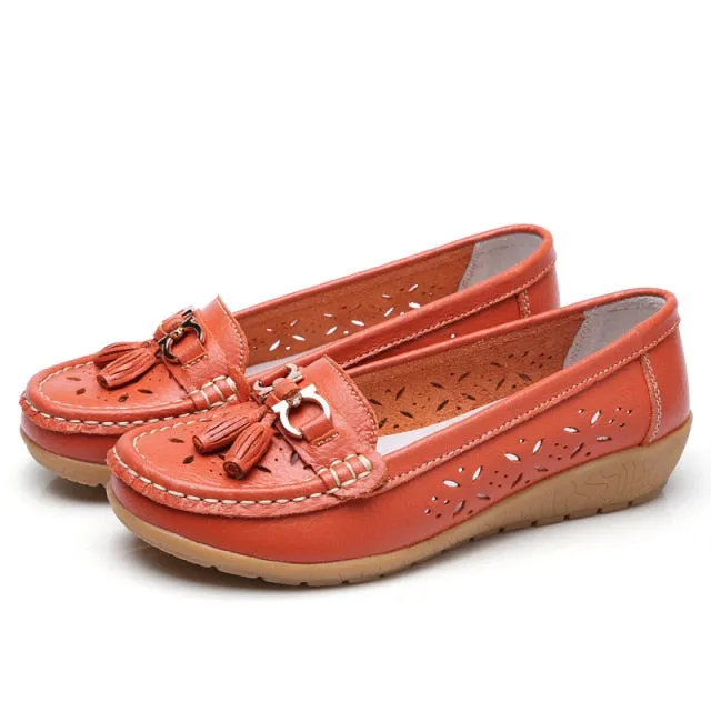 Genuine Leather Tasseled Woman's Flats