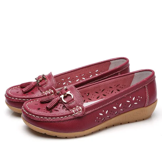 Genuine Leather Tasseled Woman's Flats