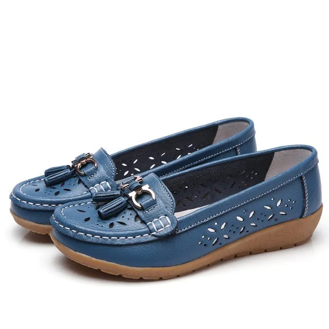 Genuine Leather Tasseled Woman's Flats