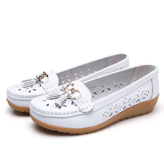 Genuine Leather Tasseled Woman's Flats
