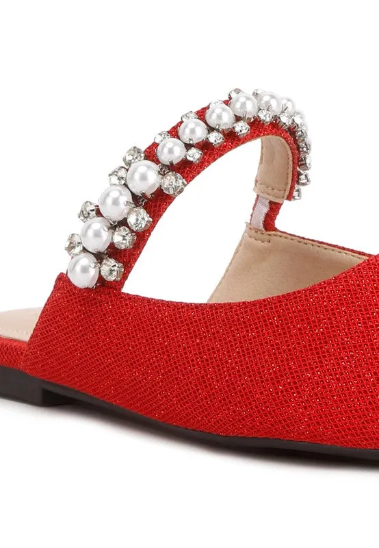 GEODE Size 5 Red Mary Jane Cutout Embellished Mules
