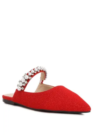 GEODE Size 5 Red Mary Jane Cutout Embellished Mules