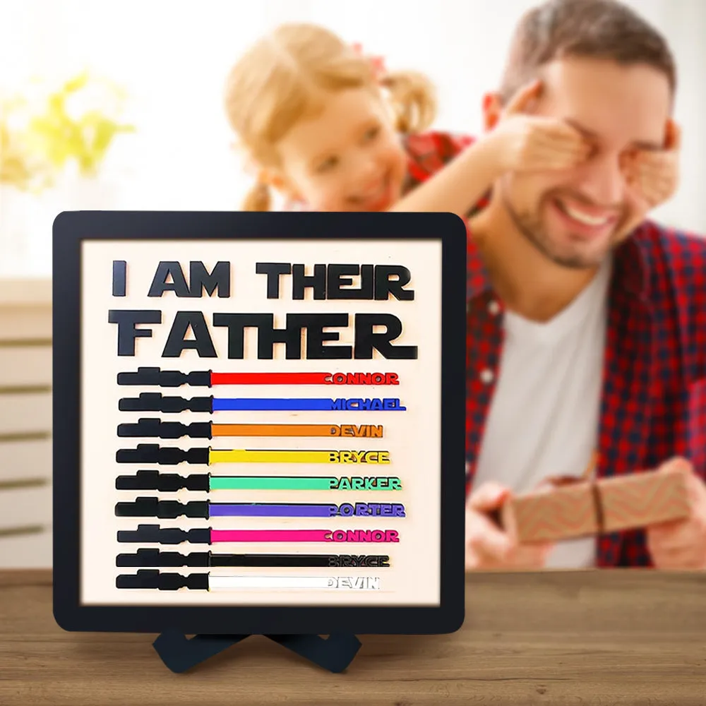 Gift For Dad Personalised Light Saber I Am Their Father Wooden Sign