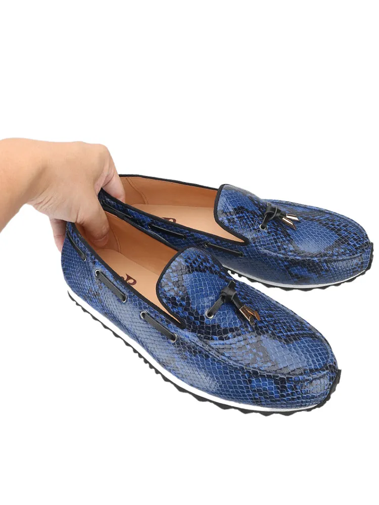Imported from Italy, snake-print first-layer cowhide men's dad shoes, European and American style metal tassel style fashionable casual shoes