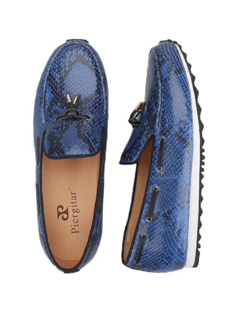 Imported from Italy, snake-print first-layer cowhide men's dad shoes, European and American style metal tassel style fashionable casual shoes