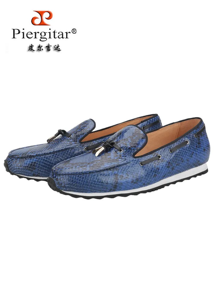 Imported from Italy, snake-print first-layer cowhide men's dad shoes, European and American style metal tassel style fashionable casual shoes