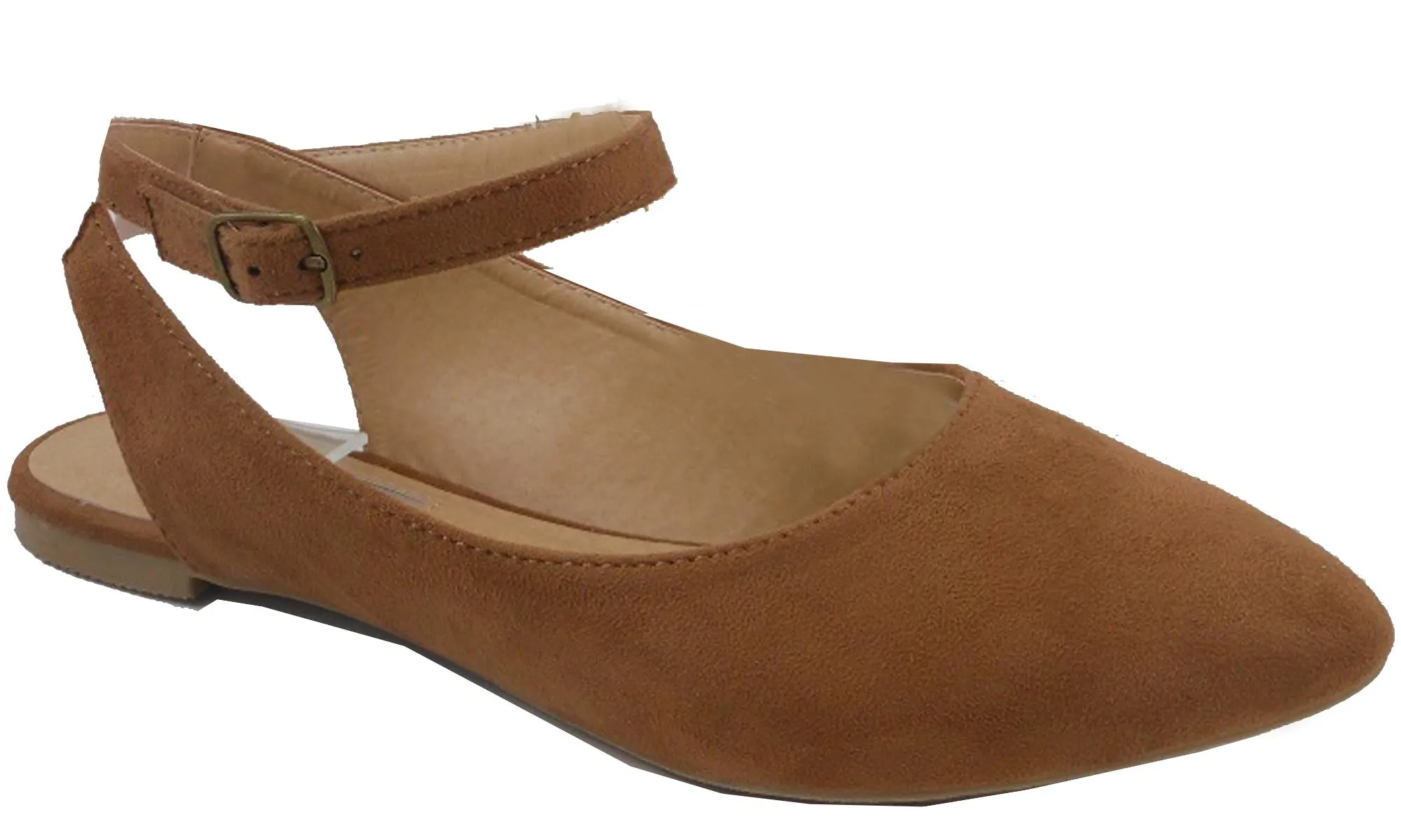 Iynx Women's Pointed Toe Adjustable Ankle Strap Mary Jane Ballet Flat