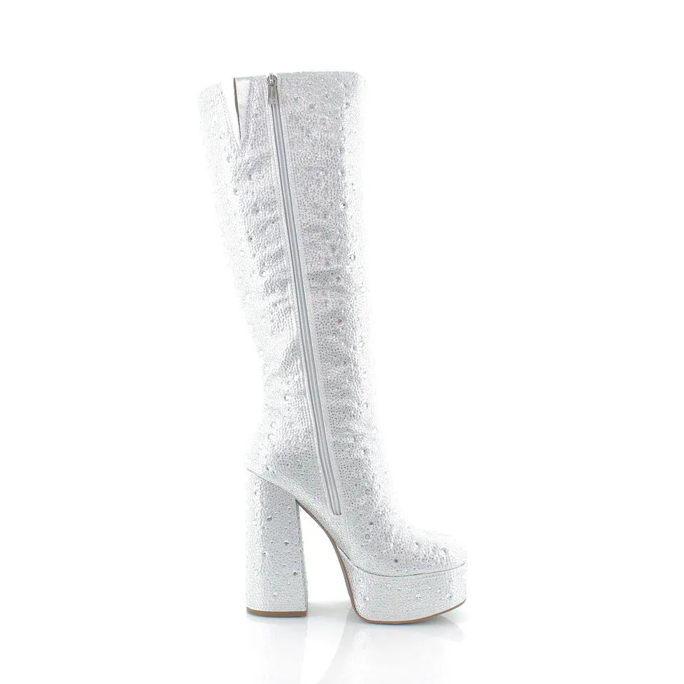 Jessica Simpson Sinalla Silver Side Zipper Round Toe Block Heel Tall Platform Boots